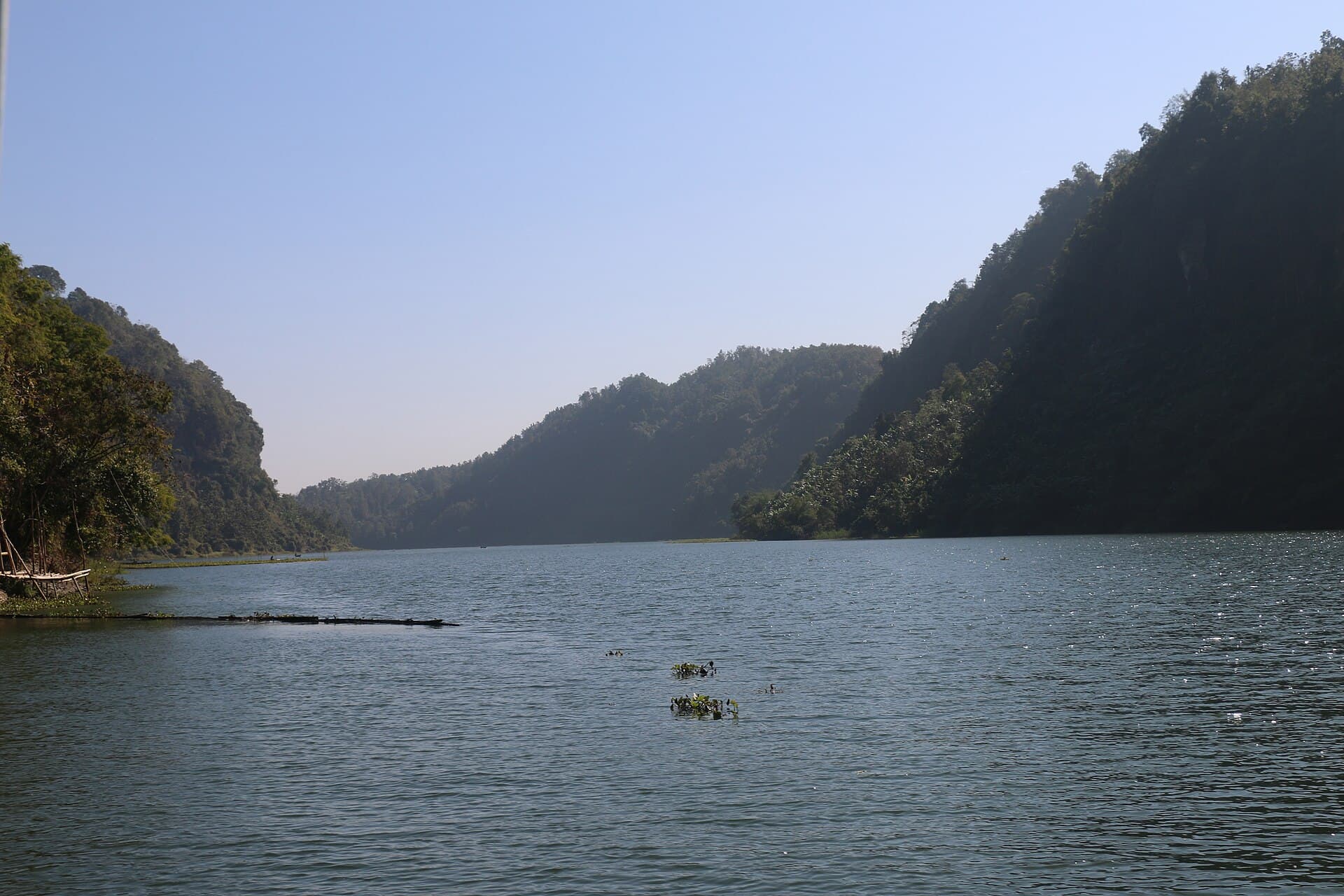 Deep blue water and green hills of Kaptai Lake, Rangamati