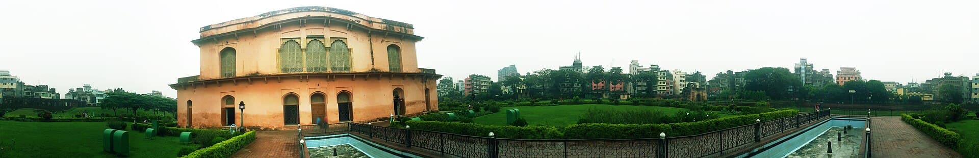 Panorama of Lalbagh Fort gardens and pavilions, Old Dhaka