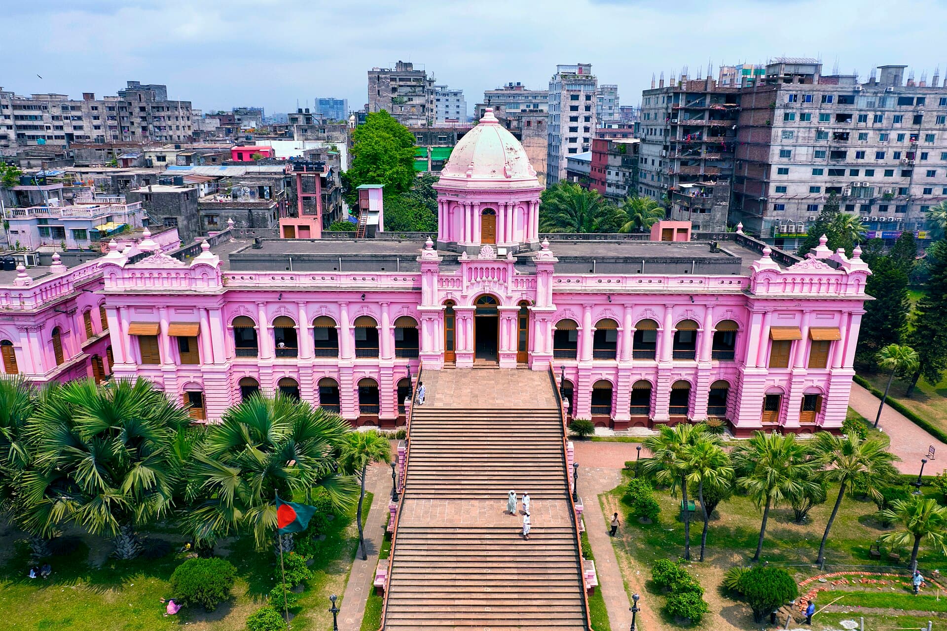The pink facade of Ahsan Manzil on the Buriganga riverfront, Old Dhaka